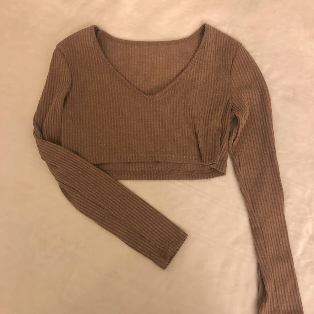 Tan long sleeve crop top